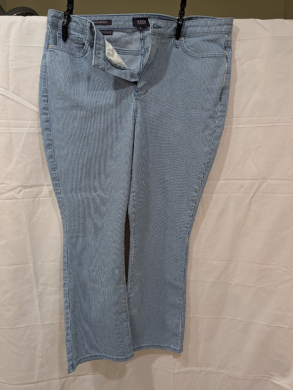 NYDJ Billie Mini Boot Blue Pinstripe Stretch Jeans Size 14 Lift Tuck
